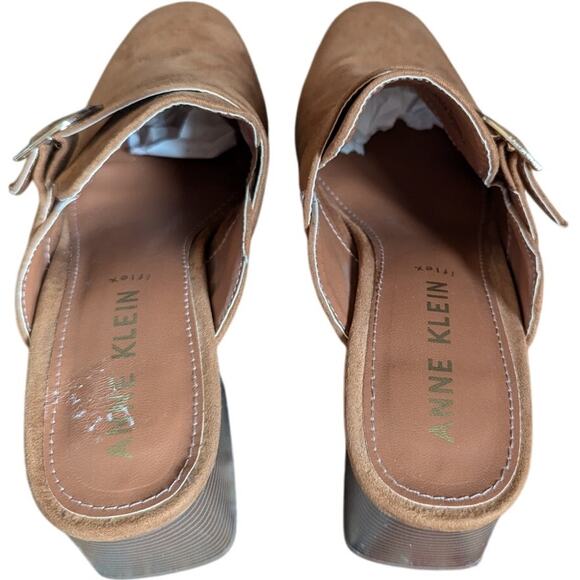Anne Klein Isha Clog Suede Leather Slip On Mules Square Round Toe Brown Size 6 - Picture 4 of 7